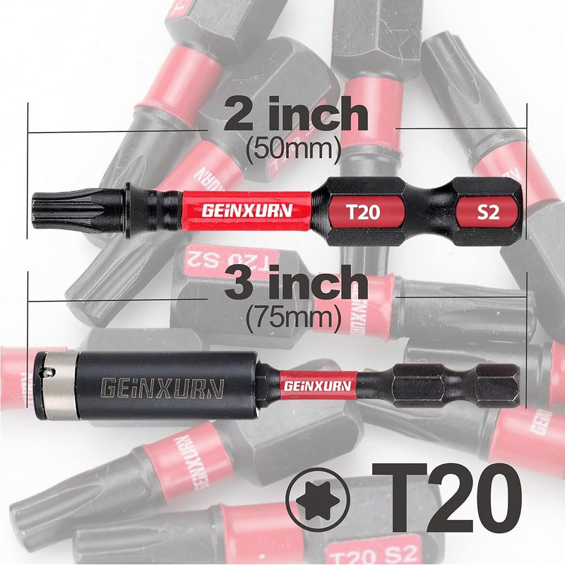 GEINXURN 50 Pieces T20 2 In. Impact Tough Magnetic #20 Torx Head Power Bits, S2 Alloy Steel T20 Screwdriver Bits Set with 1Pcs Impact Bit Holder - Image 2